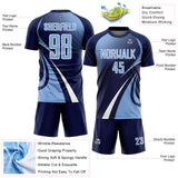Custom Navy Light Blue-White Halftone Dot Dynamic Curve Stripe Sublimation Soccer Uniform Jersey