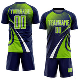 Custom Navy Neon Green-White Halftone Dot Dynamic Curve Stripe Sublimation Soccer Uniform Jersey