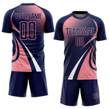 Custom Navy Medium Pink-White Halftone Dot Dynamic Curve Stripe Sublimation Soccer Uniform Jersey