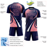 Custom Navy Medium Pink-White Halftone Dot Dynamic Curve Stripe Sublimation Soccer Uniform Jersey