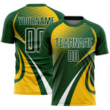 Custom Green Yellow-White Halftone Dot Dynamic Curve Stripe Sublimation Soccer Uniform Jersey