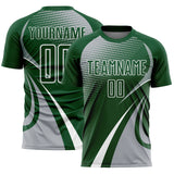 Custom Green Gray-White Halftone Dot Dynamic Curve Stripe Sublimation Soccer Uniform Jersey