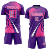 Custom Purple Pink-White Halftone Dot Dynamic Curve Stripe Sublimation Soccer Uniform Jersey