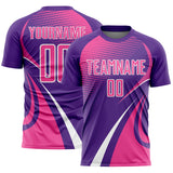 Custom Purple Pink-White Halftone Dot Dynamic Curve Stripe Sublimation Soccer Uniform Jersey