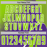 Custom Purple Neon Green-White Halftone Dot Dynamic Curve Stripe Sublimation Soccer Uniform Jersey