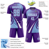 Custom Purple Light Blue-White Halftone Dot Dynamic Curve Stripe Sublimation Soccer Uniform Jersey