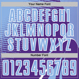 Custom Purple Light Blue-White Halftone Dot Dynamic Curve Stripe Sublimation Soccer Uniform Jersey