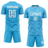 Custom Sky Blue-White Distressed Fragment Brush Stroke Sublimation Soccer Uniform Jersey