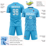 Custom Sky Blue-White Distressed Fragment Brush Stroke Sublimation Soccer Uniform Jersey