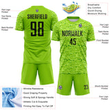 Custom Neon Green-Black Distressed Fragment Brush Stroke Sublimation Soccer Uniform Jersey