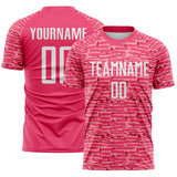 Custom Neon Pink-White Distressed Fragment Brush Stroke Sublimation Soccer Uniform Jersey
