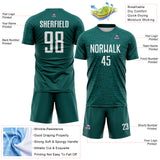 Custom Midnight Green-White Distressed Fragment Brush Stroke Sublimation Soccer Uniform Jersey