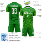 Custom Grass Green-White Distressed Fragment Brush Stroke Sublimation Soccer Uniform Jersey