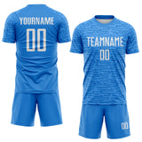 Custom Powder Blue-White Distressed Fragment Brush Stroke Sublimation Soccer Uniform Jersey