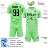 Custom Pea Green-Black Distressed Fragment Brush Stroke Sublimation Soccer Uniform Jersey