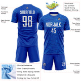 Custom Thunder Blue-White Distressed Fragment Brush Stroke Sublimation Soccer Uniform Jersey