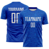 Custom Thunder Blue-White Distressed Fragment Brush Stroke Sublimation Soccer Uniform Jersey
