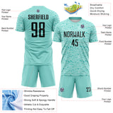 Custom Ice Blue-Black Distressed Fragment Brush Stroke Sublimation Soccer Uniform Jersey