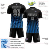 Custom Black Powder Blue-White Geometric Wave Gradient Sublimation Soccer Uniform Jersey