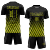 Custom Black-Neon Yellow Geometric Wave Gradient Sublimation Soccer Uniform Jersey