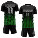 Custom Black Grass Green-White Geometric Wave Gradient Sublimation Soccer Uniform Jersey