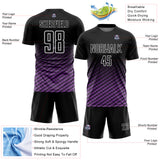 Custom Black Medium Purple-White Geometric Wave Gradient Sublimation Soccer Uniform Jersey