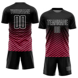 Custom Black Neon Pink-White Geometric Wave Gradient Sublimation Soccer Uniform Jersey