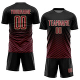 Custom Black Crimson-Cream Geometric Wave Gradient Sublimation Soccer Uniform Jersey