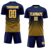 Custom Navy Gold-White Geometric Wave Gradient Sublimation Soccer Uniform Jersey