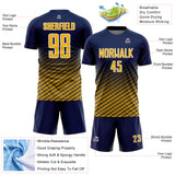 Custom Navy Gold-White Geometric Wave Gradient Sublimation Soccer Uniform Jersey