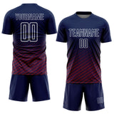 Custom Navy Crimson-White Geometric Wave Gradient Sublimation Soccer Uniform Jersey