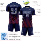 Custom Navy Crimson-White Geometric Wave Gradient Sublimation Soccer Uniform Jersey