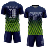 Custom Navy Neon Green-White Geometric Wave Gradient Sublimation Soccer Uniform Jersey