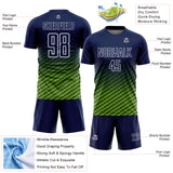 Custom Navy Neon Green-White Geometric Wave Gradient Sublimation Soccer Uniform Jersey