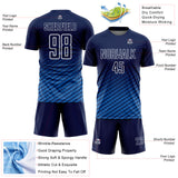 Custom Navy Powder Blue-White Geometric Wave Gradient Sublimation Soccer Uniform Jersey