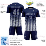 Custom Navy-White Geometric Wave Gradient Sublimation Soccer Uniform Jersey