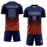 Custom Navy Orange-White Geometric Wave Gradient Sublimation Soccer Uniform Jersey