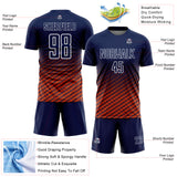 Custom Navy Orange-White Geometric Wave Gradient Sublimation Soccer Uniform Jersey