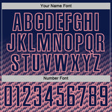 Custom Navy-Medium Pink Geometric Wave Gradient Sublimation Soccer Uniform Jersey