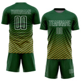 Custom Green Old Gold-White Geometric Wave Gradient Sublimation Soccer Uniform Jersey