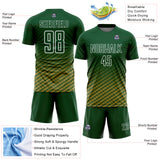 Custom Green Old Gold-White Geometric Wave Gradient Sublimation Soccer Uniform Jersey