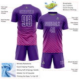 Custom Purple Pink-White Geometric Wave Gradient Sublimation Soccer Uniform Jersey