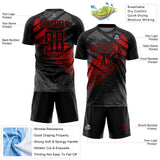 Custom Black-Red Grunge Splatter Brush Stroke Sublimation Soccer Uniform Jersey