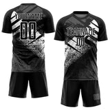 Custom Black-White Grunge Splatter Brush Stroke Sublimation Soccer Uniform Jersey