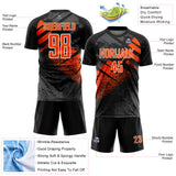 Custom Black Orange-White Grunge Splatter Brush Stroke Sublimation Soccer Uniform Jersey