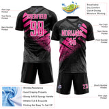 Custom Black Pink-White Grunge Splatter Brush Stroke Sublimation Soccer Uniform Jersey