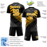 Custom Black Gold-White Grunge Splatter Brush Stroke Sublimation Soccer Uniform Jersey
