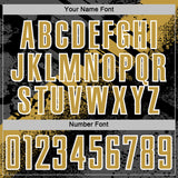 Custom Black Old Gold-White Grunge Splatter Brush Stroke Sublimation Soccer Uniform Jersey