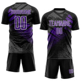 Custom Black Purple-White Grunge Splatter Brush Stroke Sublimation Soccer Uniform Jersey