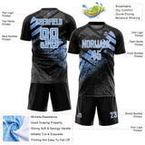 Custom Black Light Blue-White Grunge Splatter Brush Stroke Sublimation Soccer Uniform Jersey